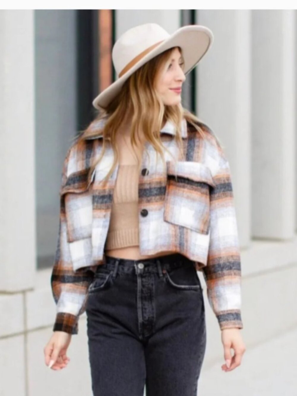 Elan Plaid Cropped Oversized Jacket Size Large